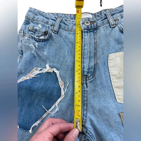 Zara Distressed Destroyed Mixed Patchwork Festival Customized Premium Jeans Sz 2 - Picture 9 of 13
